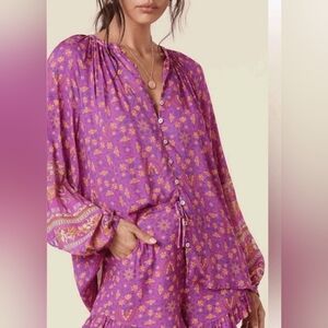 NWT SPELL & THE GYPSY COLLECTIVE MADAME PEACOCK BLOUSE - BOYSENBERRY Size XS